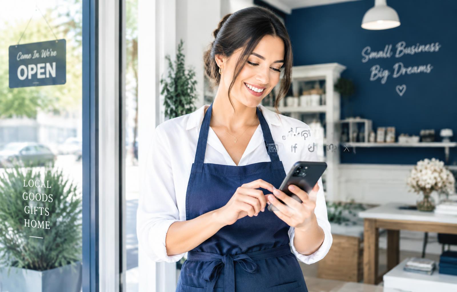 A small business owner engaging with customers through social media